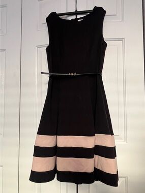 Calvin Klein | Dresses | Calvin Klein Round Neck Sleeveless Illusion Hem Crepe Fit Flare Dress Black